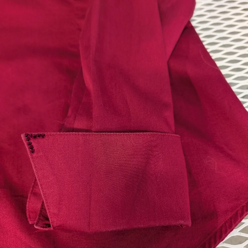 CR RANCHWEAR Long Sleeve Button-Up Shirt in Deep Berry With Tiny Crystal Sz L - Picture 9 of 11